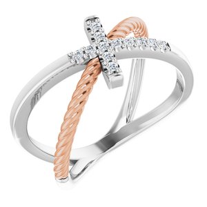 Ladies Natural Diamond Cross Rope Ring (SI2, G-H) — 14K White/Rose Gold