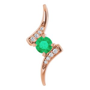 Ladies Natural Emerald Natural Diamond Pendant (I1, G-H) — 14K Rose Gold