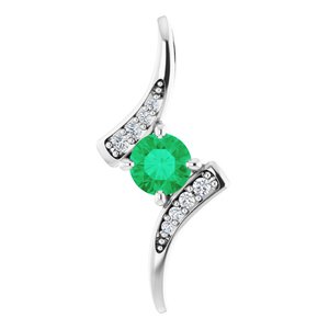 Ladies Natural Emerald Natural Diamond Pendant (I1, G-H) — Sterling Silver