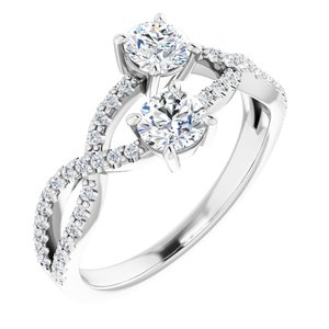 Ladies 4 mm Round Natural Diamond Two-Stone Ring (I1, G-H) — 14K White Gold