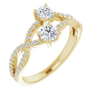 Ladies 4 mm Round Natural Diamond Two-Stone Ring (I1, G-H) — 14K Yellow Gold