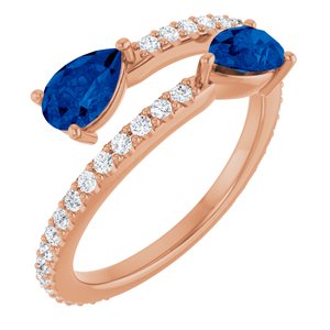 Ladies Natural Blue Sapphire Natural Diamond Ring (I1, G-H) — 14K Rose Gold