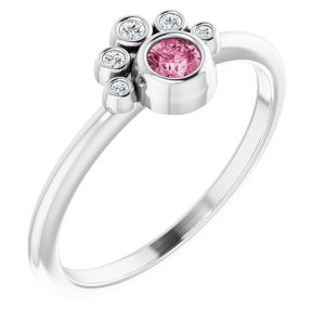 Ladies Natural Pink Tourmaline Natural Diamond Ring (I1, G-H) — Sterling Silver