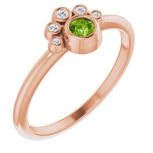 Ladies Natural Peridot Natural Diamond Ring (I1, G-H) — 14K Rose Gold