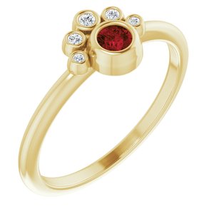 Ladies Natural Mozambique Garnet Natural Diamond Ring (I1, G-H) — 14K Yellow Gold