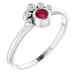 Ladies Natural Ruby Natural Diamond Ring (SI2-SI3, G-H) — Platinum