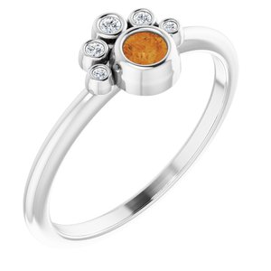 Ladies Natural Citrine Natural Diamond Ring (I1, G-H) — Sterling Silver
