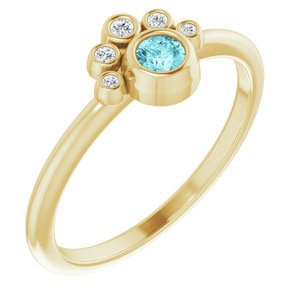 Ladies Natural Blue Zircon Natural Diamond Ring (I1, G-H) — 14K Yellow Gold