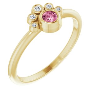 Ladies Natural Pink Tourmaline Natural Diamond Ring (I1, G-H) — 14K Yellow Gold