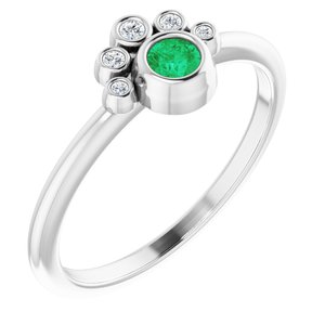 Ladies Natural Emerald Natural Diamond Ring (I1, G-H) — Sterling Silver