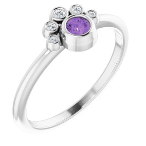 Ladies Natural Amethyst Natural Diamond Ring (I1, G-H) — Sterling Silver