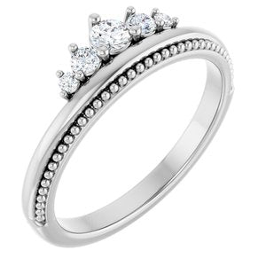 Ladies Natural Diamond Stackable Crown Ring (I1, G-H) — Sterling Silver