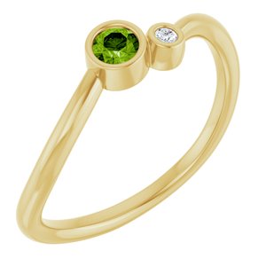 Ladies 3 mm Natural Peridot Natural Diamond Ring (I1, G-H) — 14K Yellow Gold