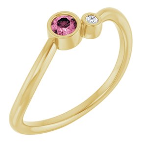 Ladies 3 mm Natural Pink Tourmaline Natural Diamond Ring (I1, G-H) — 14K Yellow Gold