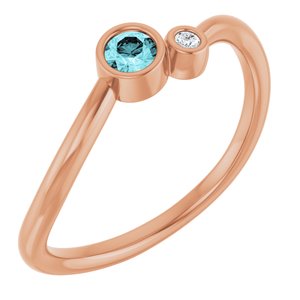 Ladies 3 mm Natural Blue Zircon Natural Diamond Ring (I1, G-H) — 14K Rose Gold