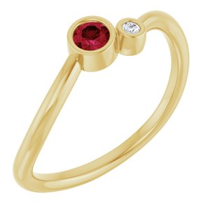 Ladies 3 mm Natural Ruby Natural Diamond Ring (I1, G-H) — 14K Yellow Gold