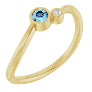 Ladies 3 mm Natural Aquamarine Natural Diamond Ring (I1, G-H) — 14K Yellow Gold