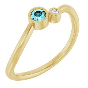 Ladies 3 mm Natural Blue Zircon Natural Diamond Ring (I1, G-H) — 14K Yellow Gold