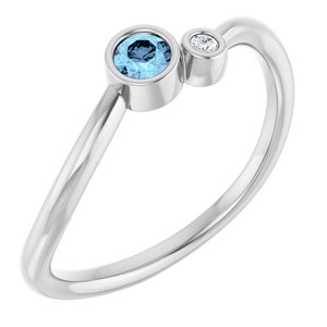 Ladies 3 mm Natural Aquamarine Natural Diamond Ring (I1, G-H) — Sterling Silver