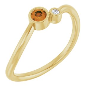 Ladies 3 mm Natural Citrine Natural Diamond Ring (I1, G-H) — 14K Yellow Gold