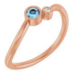 Ladies 3 mm Natural Aquamarine Natural Diamond Ring (I1, G-H) — 14K Rose Gold