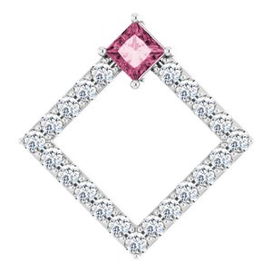 Ladies Natural Pink Tourmaline Natural Diamond Pendant (Si2-Si3, G-H) — Platinum