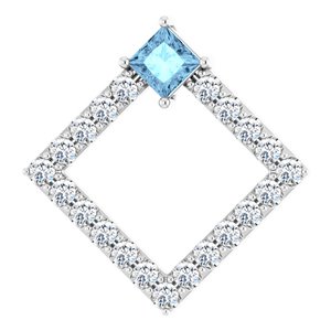 Ladies Natural Aquamarine Natural Diamond Pendant (I1, G-H) — 14K White Gold