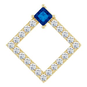 Ladies Natural Blue Sapphire Natural Diamond Pendant (I1, G-H) — 14K Yellow Gold