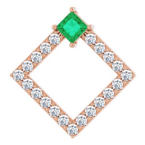 Ladies Natural Emerald Natural Diamond Pendant (I1, G-H) — 14K Rose Gold