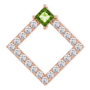 Ladies Natural Peridot Natural Diamond Pendant (I1, G-H) — 14K Rose Gold
