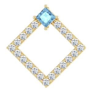 Ladies Natural Aquamarine Natural Diamond Pendant (I1, G-H) — 14K Yellow Gold