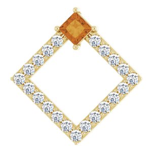 Ladies Natural Citrine Natural Diamond Pendant (I1, G-H) — 14K Yellow Gold