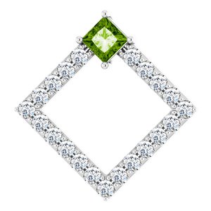 Ladies Natural Peridot Natural Diamond Pendant (Si2-Si3, G-H) — Platinum