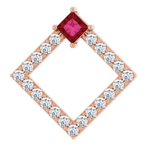 Ladies Natural Ruby Natural Diamond Pendant (I1, G-H) — 14K Rose Gold