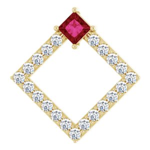 Ladies Natural Ruby Natural Diamond Pendant (I1, G-H) — 14K Yellow Gold