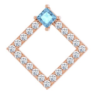 Ladies Natural Aquamarine Natural Diamond Pendant (I1, G-H) — 14K Rose Gold