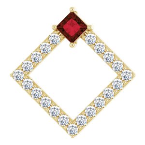 Ladies Natural Mozambique Garnet Natural Diamond Pendant (I1, G-H) — 14K Yellow Gold