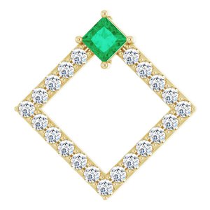 Ladies Natural Emerald Natural Diamond Pendant (I1, G-H) — 14K Yellow Gold