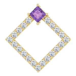 Ladies Natural Amethyst Natural Diamond Pendant (I1, G-H) — 14K Yellow Gold