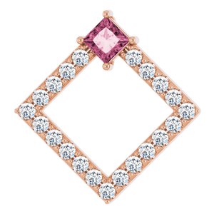 Ladies Natural Pink Tourmaline Natural Diamond Pendant (I1, G-H) — 14K Rose Gold