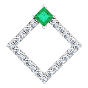Ladies Natural Emerald Natural Diamond Pendant (Si2-Si3, G-H) — Platinum