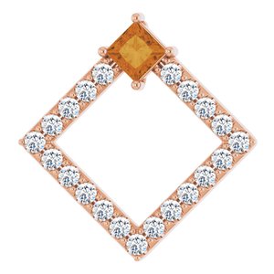 Ladies Natural Citrine Natural Diamond Pendant (I1, G-H) — 14K Rose Gold