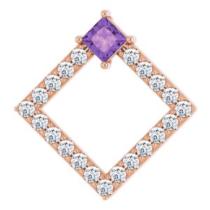 Ladies Natural Amethyst Natural Diamond Pendant (I1, G-H) — 14K Rose Gold