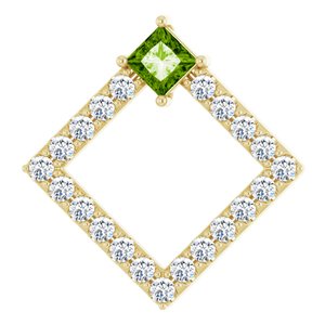 Ladies Natural Peridot Natural Diamond Pendant (I1, G-H) — 14K Yellow Gold