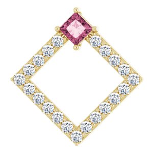 Ladies Natural Pink Tourmaline Natural Diamond Pendant (I1, G-H) — 14K Yellow Gold