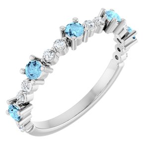 Ladies Natural Aquamarine Natural Diamond Ring (I1, G-H) — Platinum