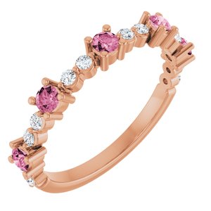 Ladies Natural Pink Tourmaline Natural Diamond Ring (I1, G-H) — 14K Rose Gold