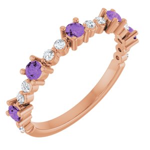 Ladies Natural Amethyst Natural Diamond Ring (I1, G-H) — 14K Rose Gold