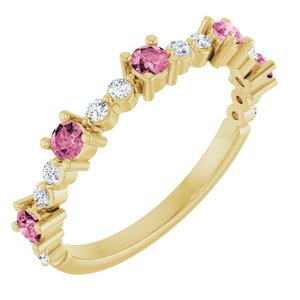 Ladies Natural Pink Tourmaline Natural Diamond Ring (I1, G-H) — 14K Yellow Gold