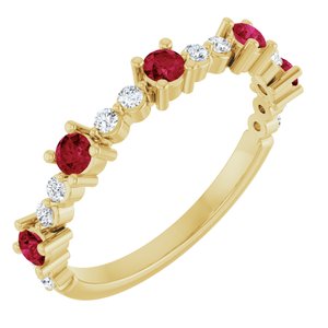 Ladies Natural Ruby Natural Diamond Ring (I1, G-H) — 14K Yellow Gold